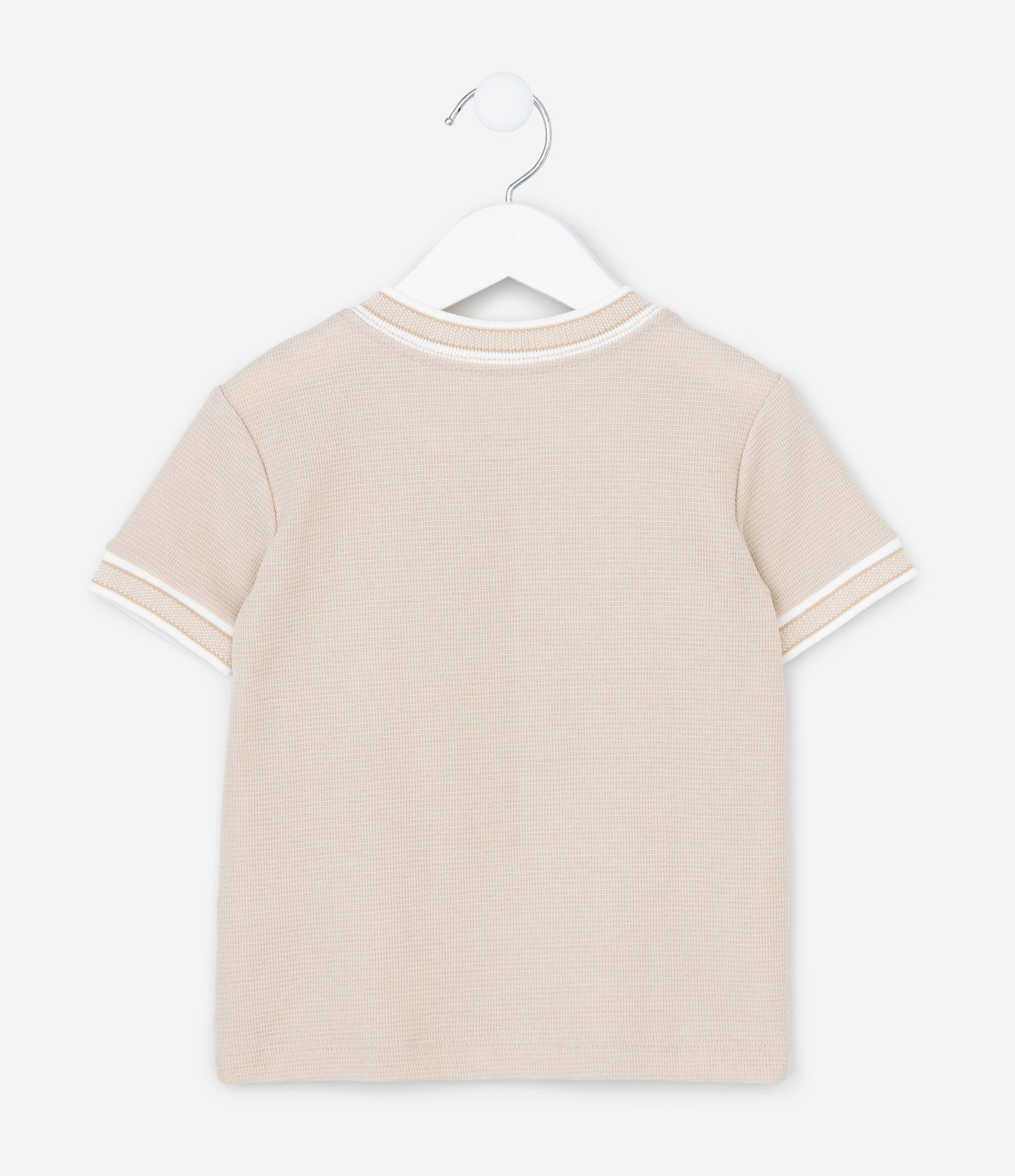 Camiseta Infantil com Gola e Mangas em Ribana – Tam 1 a 5/6 Bege Claro 2