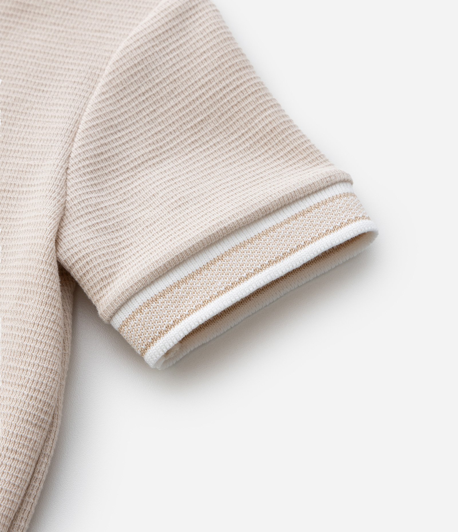 Camiseta Infantil com Gola e Mangas em Ribana – Tam 1 a 5/6 Bege Claro 4