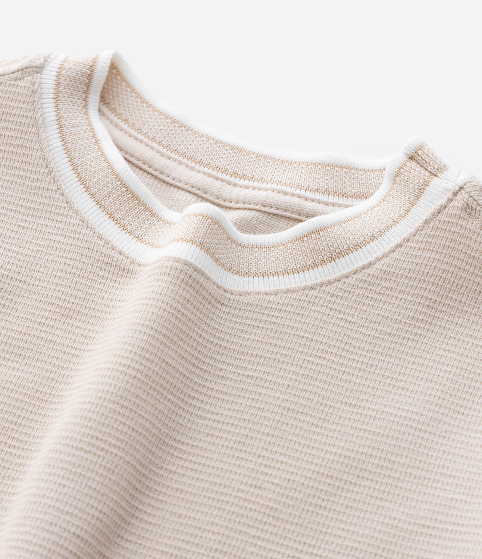 Camiseta Infantil com Gola e Mangas em Ribana – Tam 1 a 5/6 Bege Claro 5