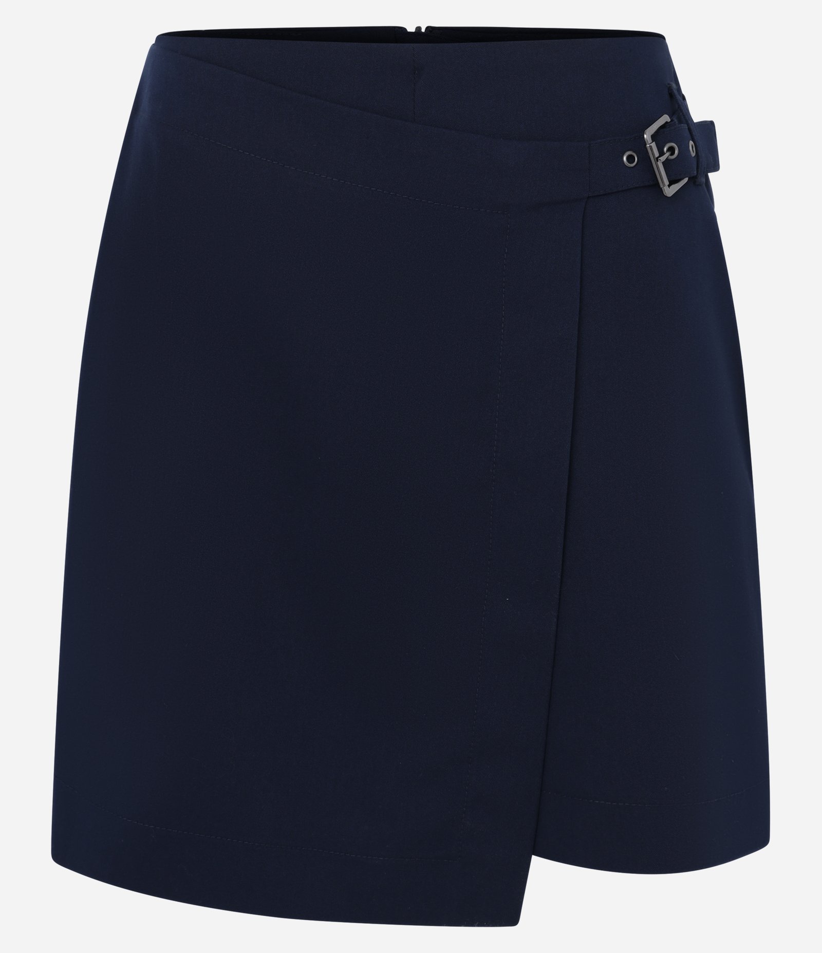 Short Saia Alfaiatado em Viscose com Transpasse Afivelado Azul Escuro 1