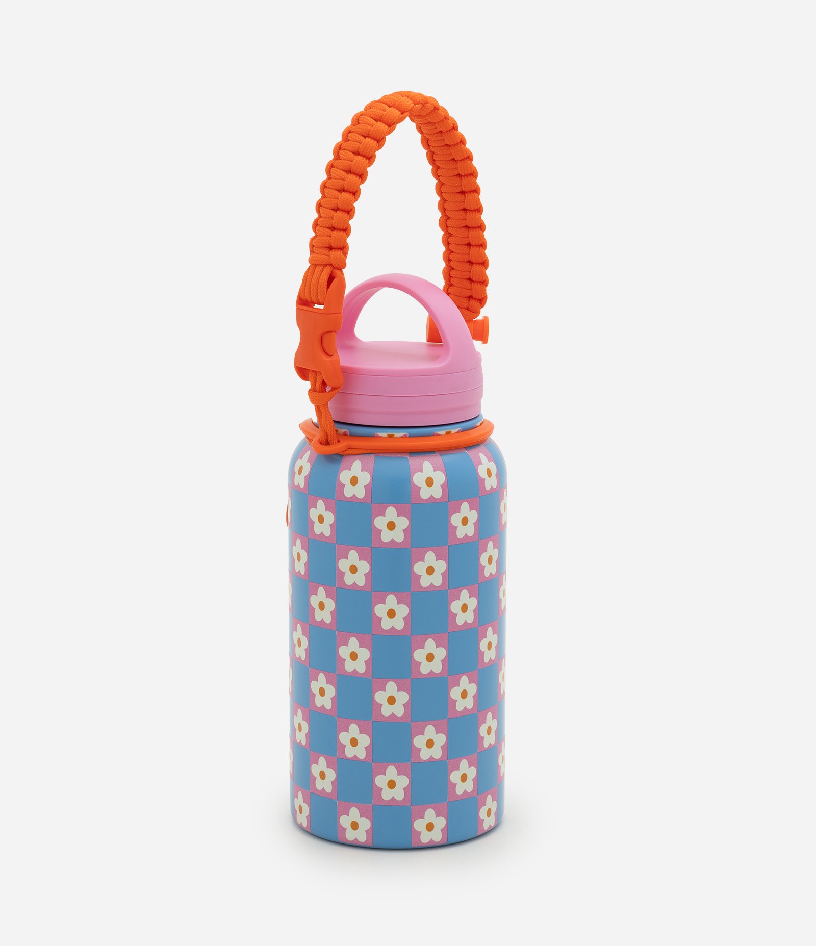 Garrafa Térmica com Alça Corda e Estampa Floral 800ml Azul 1