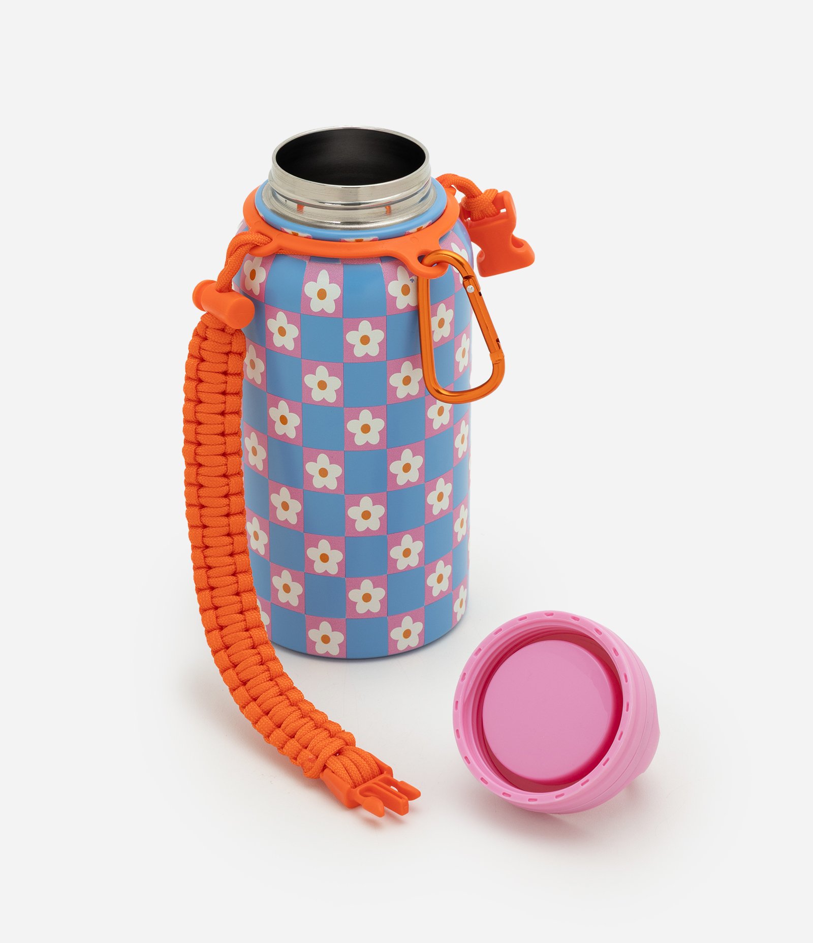 Garrafa Térmica com Alça Corda e Estampa Floral 800ml Azul 3