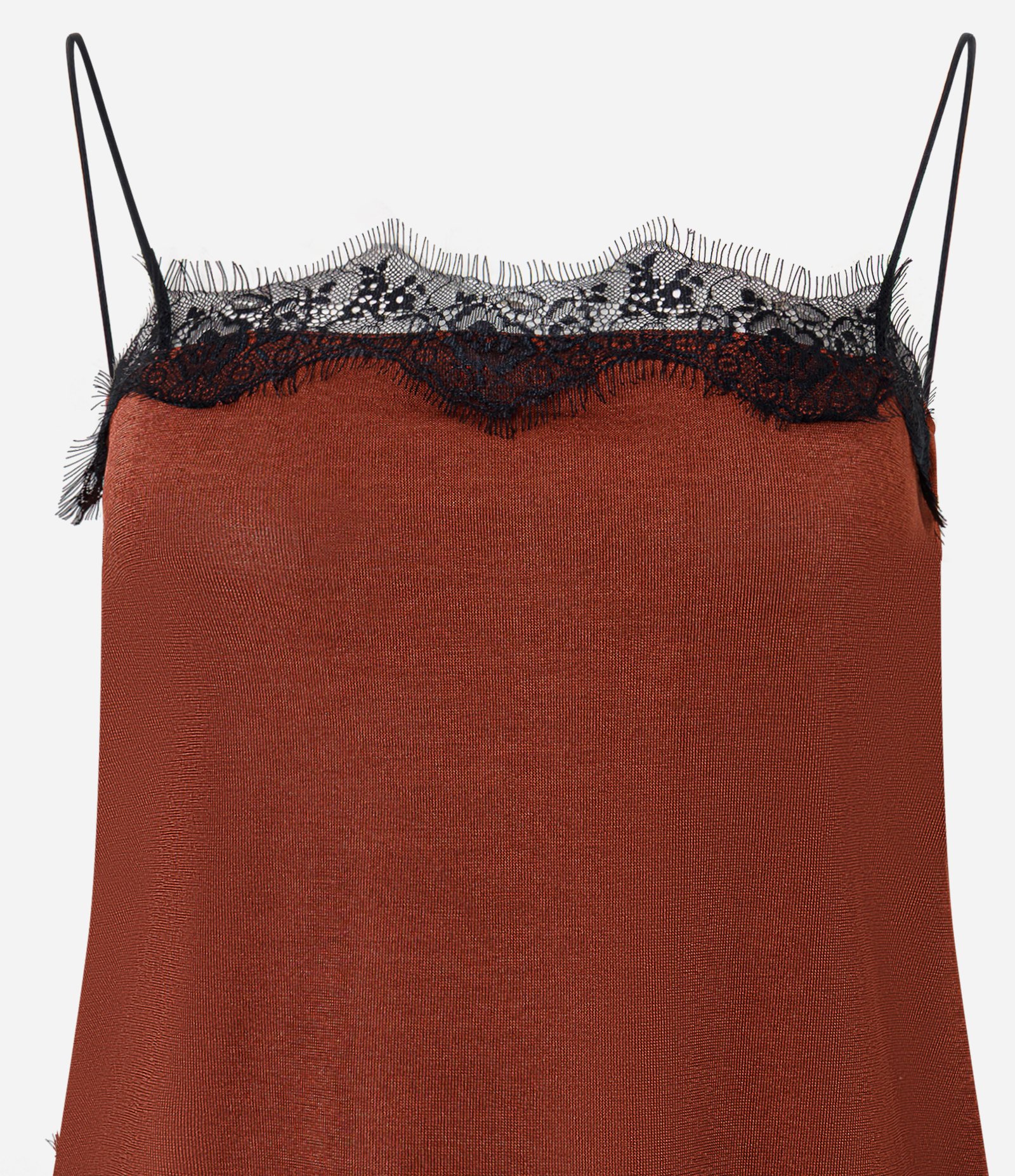 Blusa de Alça em Ribana com Detalhes de Renda Marrom 6