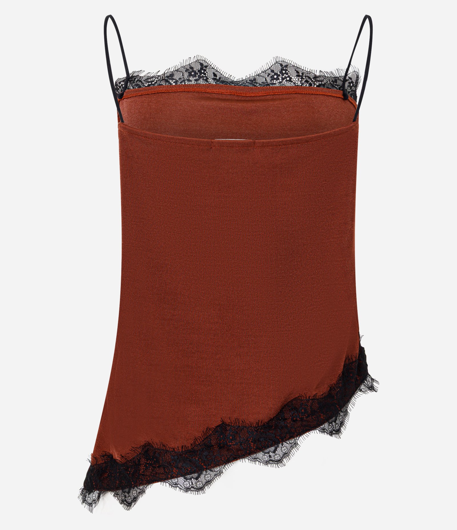 Blusa de Alça em Ribana com Detalhes de Renda Marrom 7