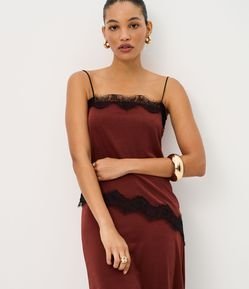 Blusa de Alça em Ribana com Detalhes de Renda