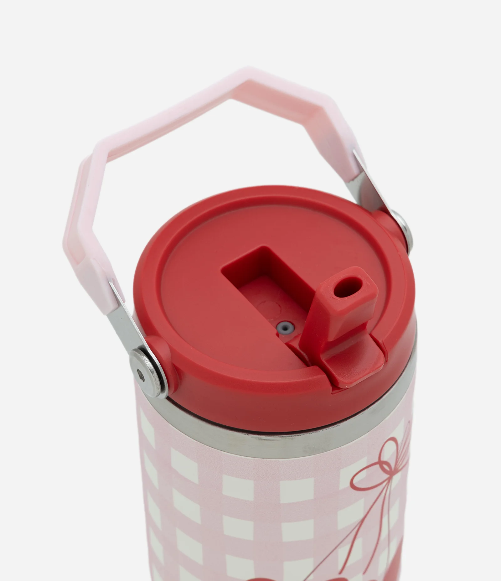 Copo Térmico com Alça e Estampa Xadrez 900ml Rosa 2