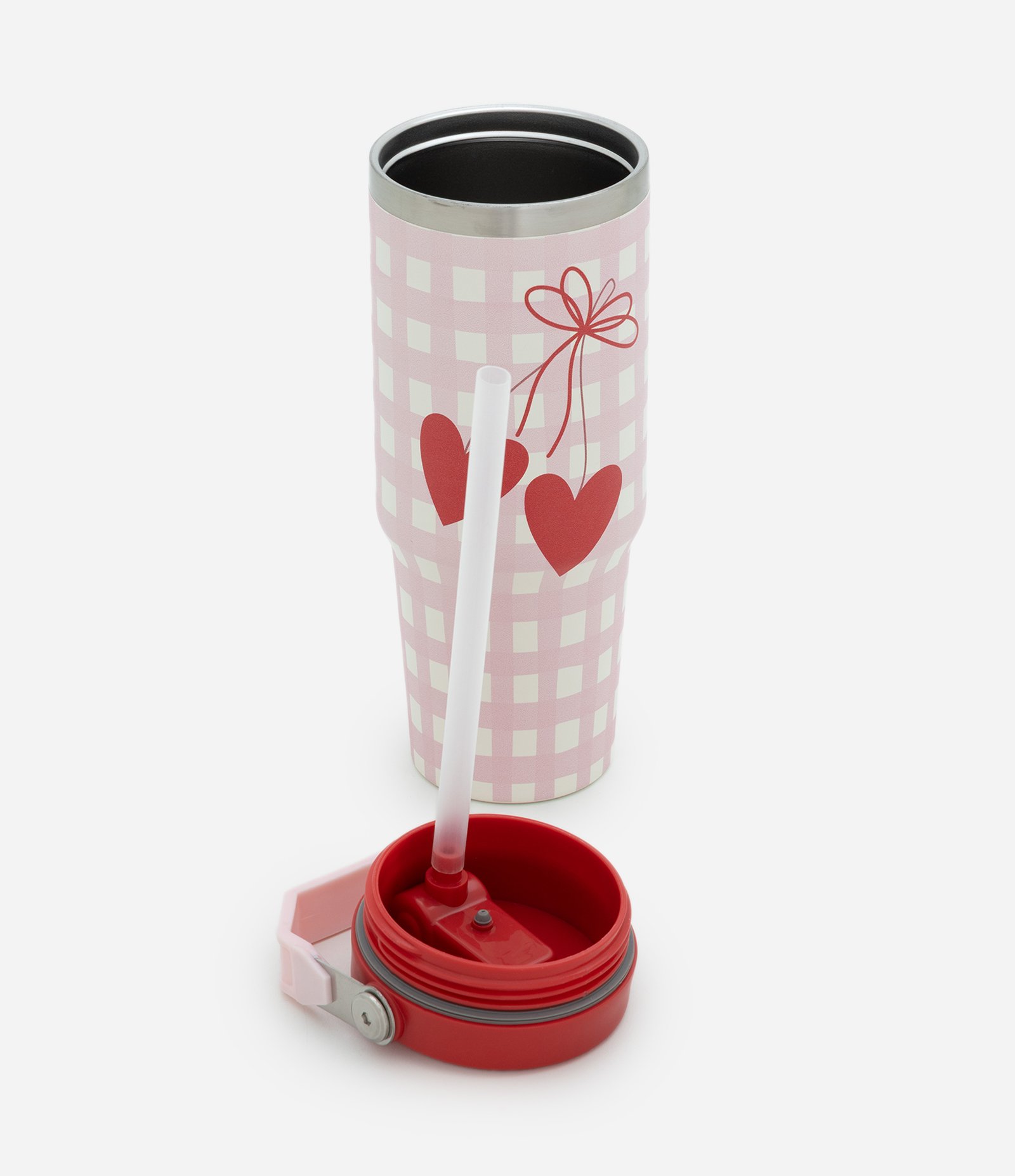 Copo Térmico com Alça e Estampa Xadrez 900ml Rosa 4