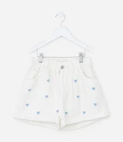 Short Infantil em Jeans Clochard com Estampa de Corações – Tam 5 a 14 Anos