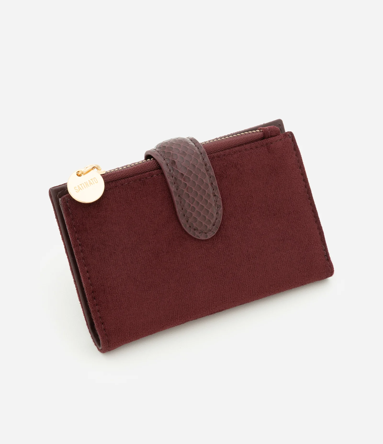 Carteira Envelope Média em Suede com Detalhes Metalizados Vinho 1