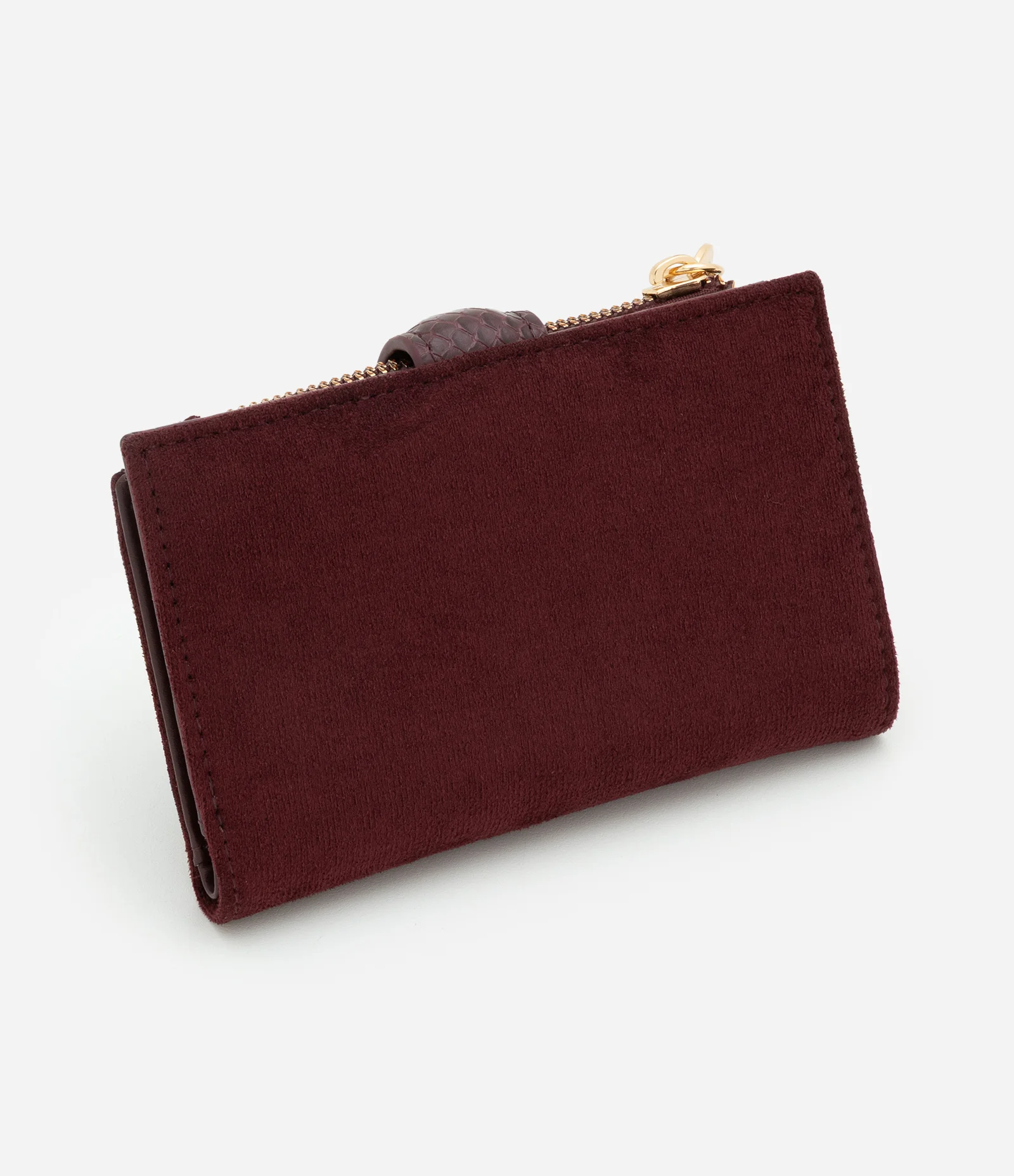 Carteira Envelope Média em Suede com Detalhes Metalizados Vinho 2