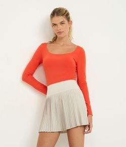 Body em Microfibra com Manga Longa e Decote Redondo