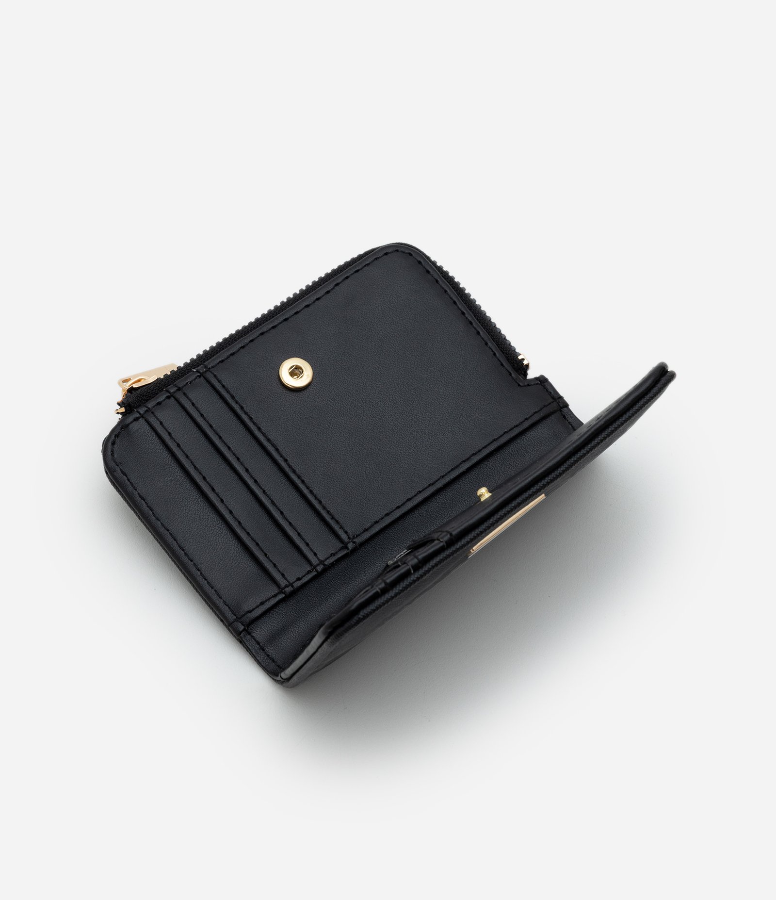 Carteira Média em PU com Bolsinho Para Cartão Preto 5