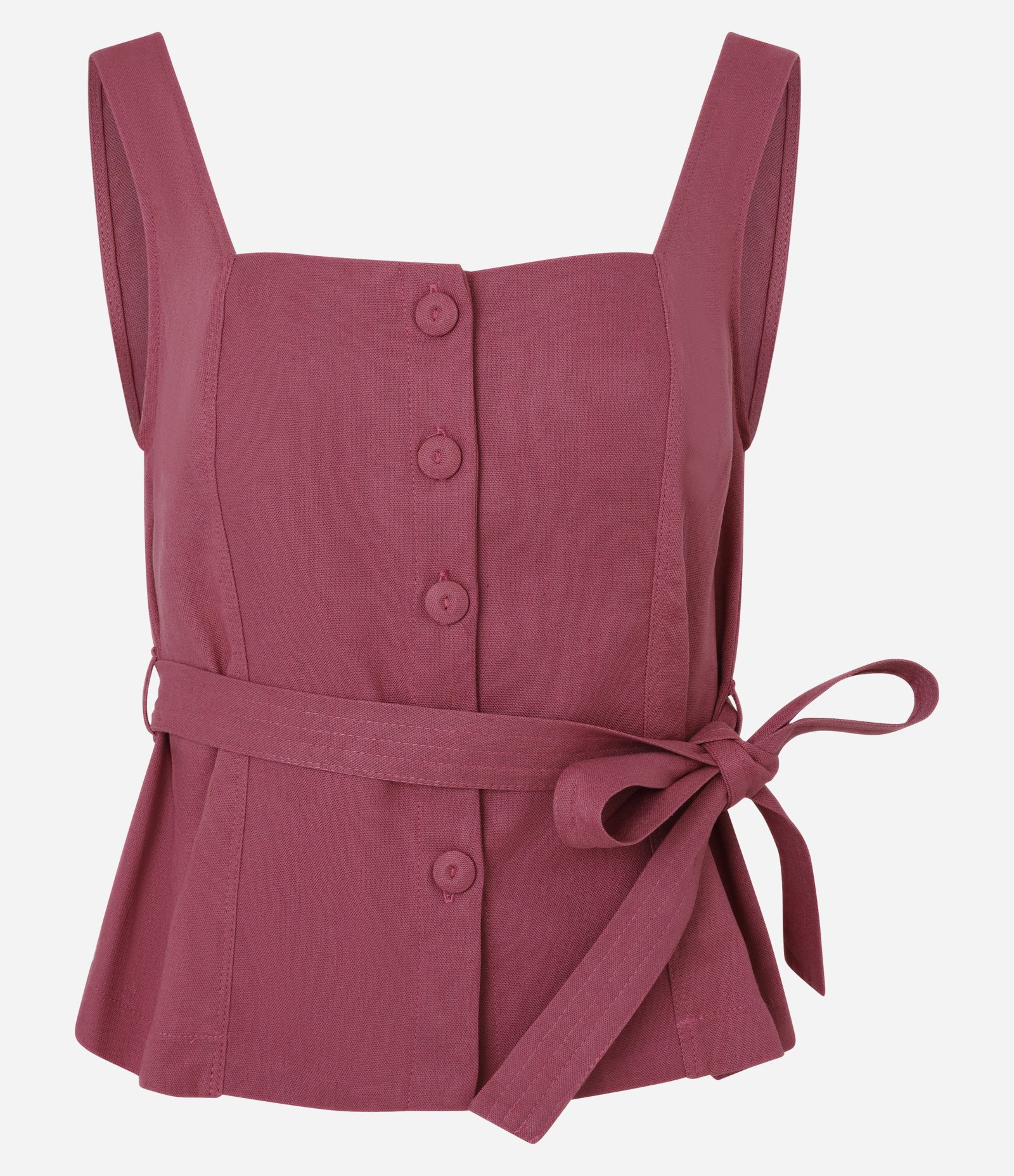 Blusa em Viscolinho com Decote Quadrado e Amarração Telha 1