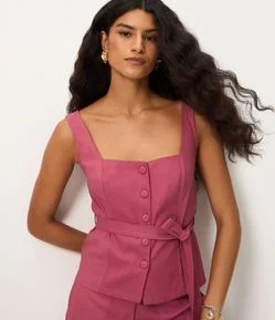 Blusa em Viscolinho com Decote Quadrado e Amarração