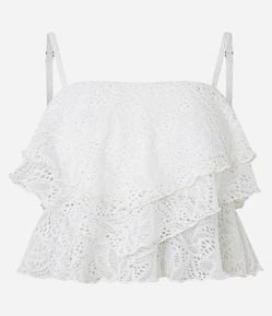 Blusa em Renda com com Babados e Alças Rabo de Rato