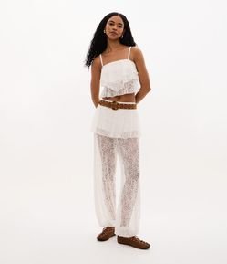 Blusa em Renda com com Babados e Alças Rabo de Rato