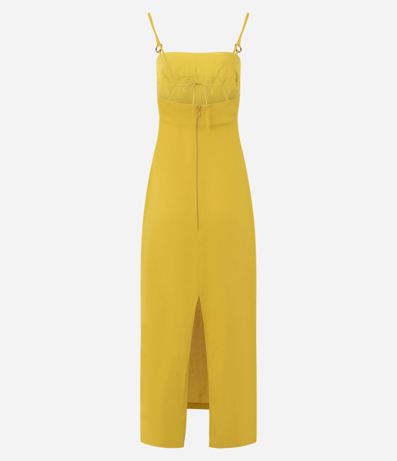 Vestido Long Midi em Viscolinho com Fenda Amarelo 2