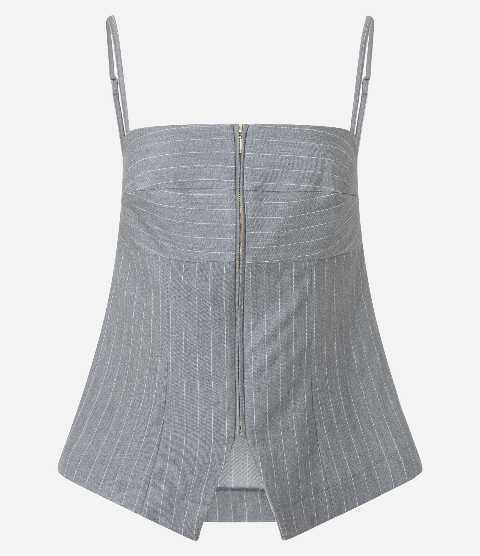 Blusa em Alfaiataria com Estampa Listrada e Zíper Frontal Cinza 5