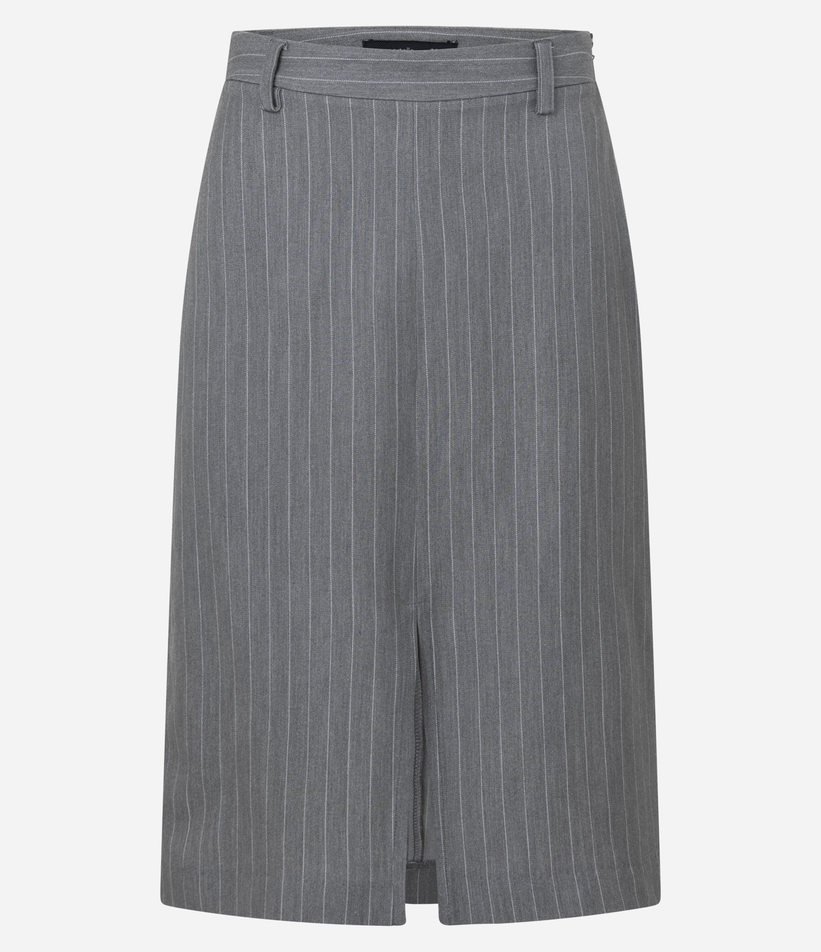 Saia Midi Risca de Giz com Fenda Frontal Cinza 5