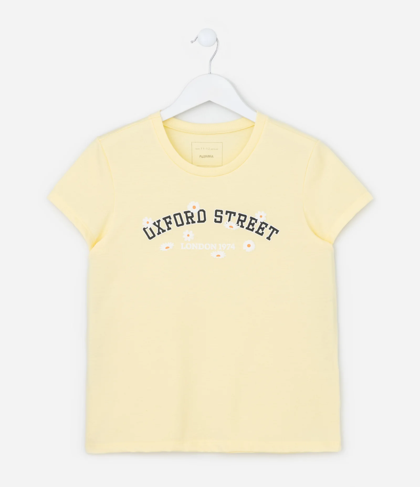 Camiseta Infantil Slim com Lettering Oxford Street e Flores - Tam 5 a 14 Anos Amarelo 1