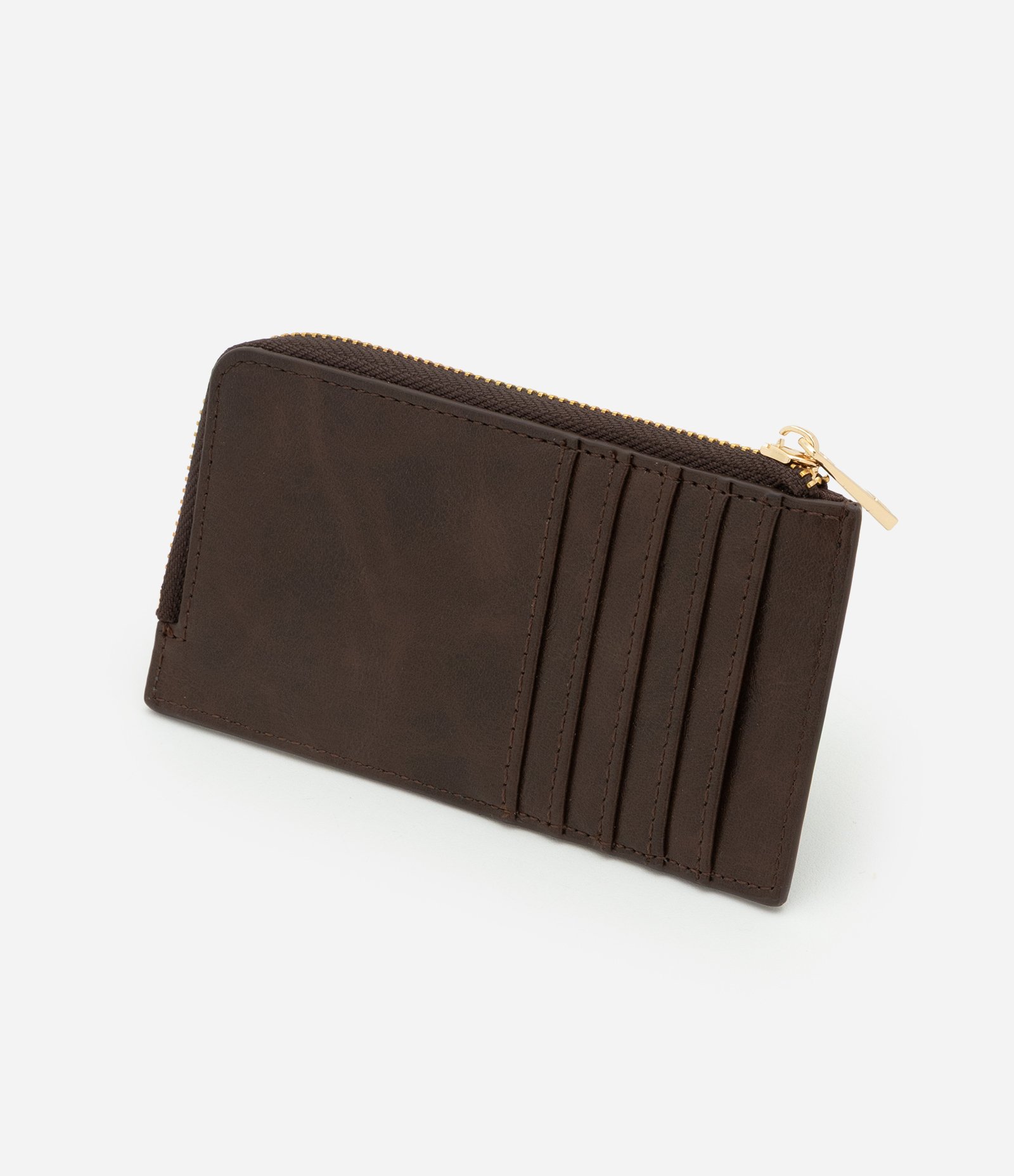 Carteira Pequena com Porta Cartão e Zíper Metalizado Marrom 2