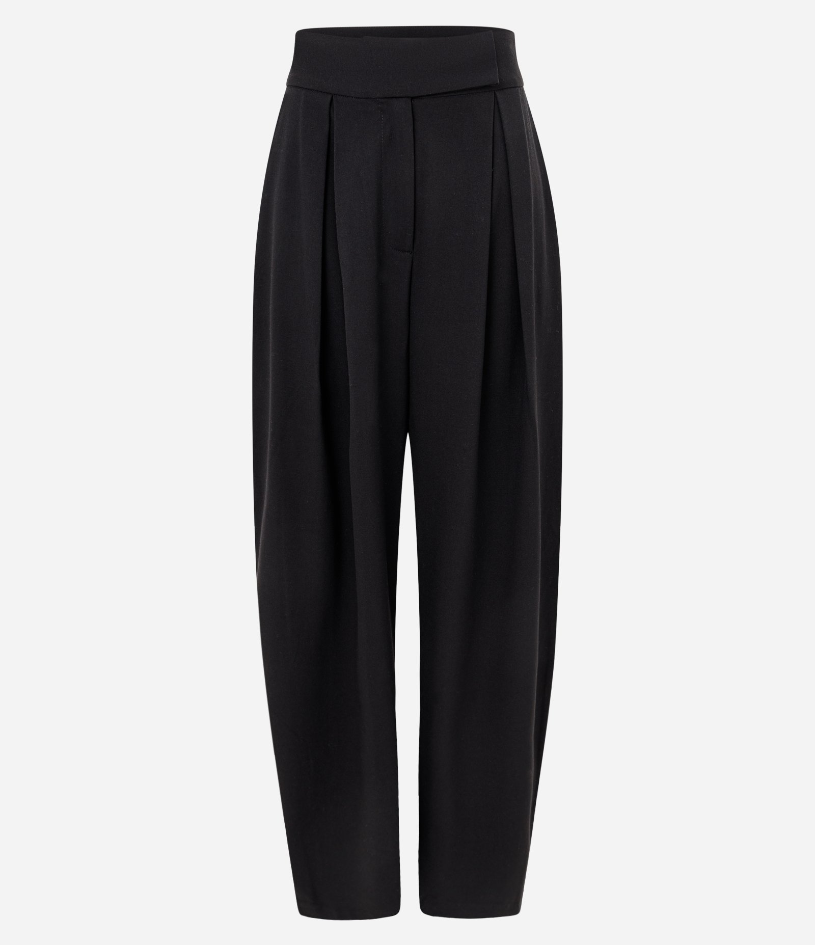 Calça Barrel Alfaiatada com Fechamento Deslocado e Pregas Preto 5