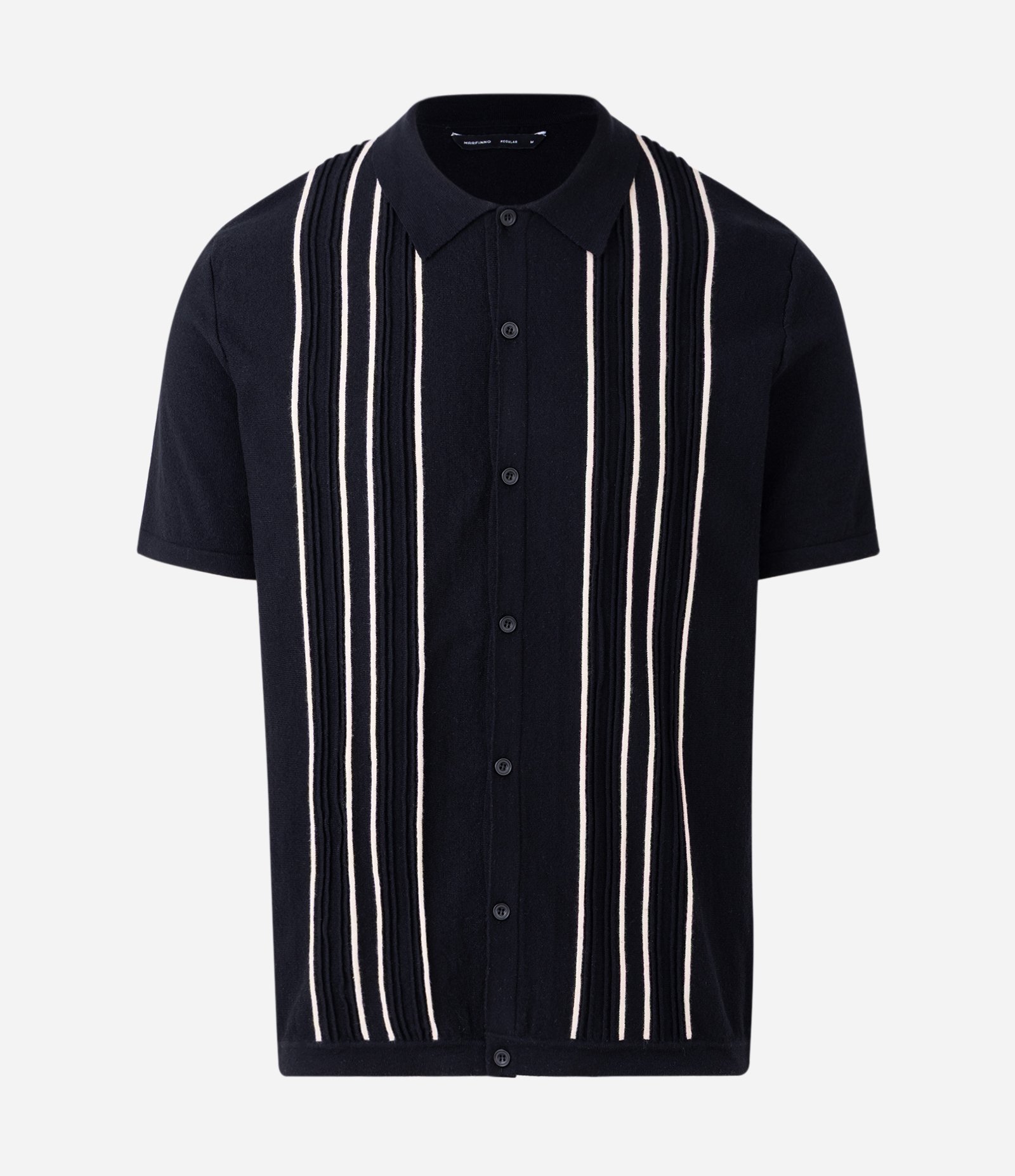Camisa Masculina Manga Curta Tricô Listras Barradas Preto 5