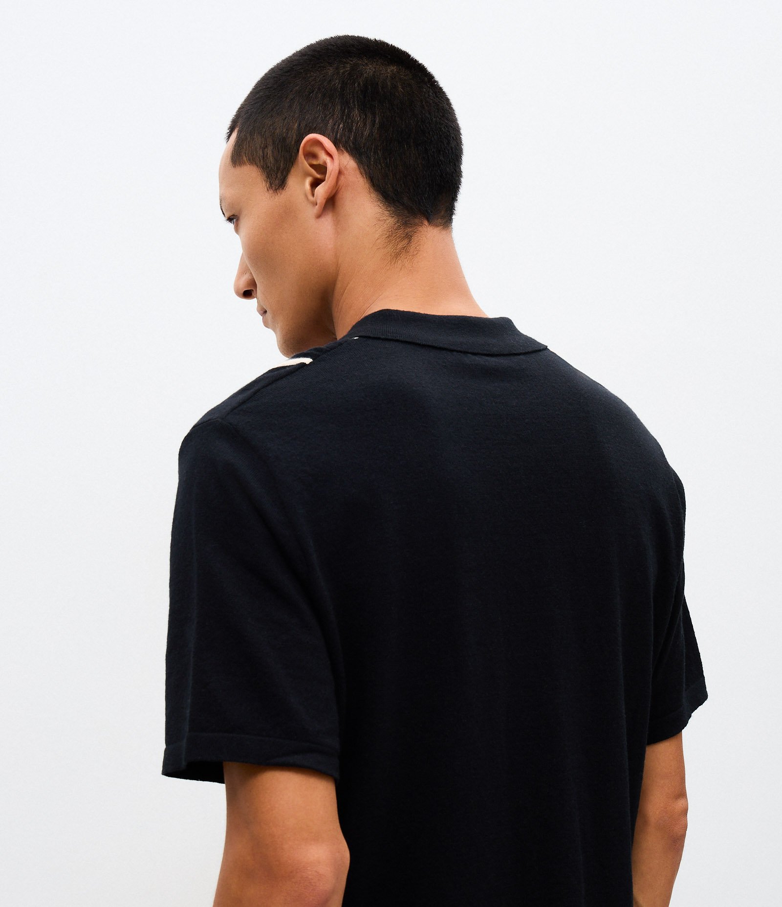 Camisa Masculina Manga Curta Tricô Listras Barradas Preto 3