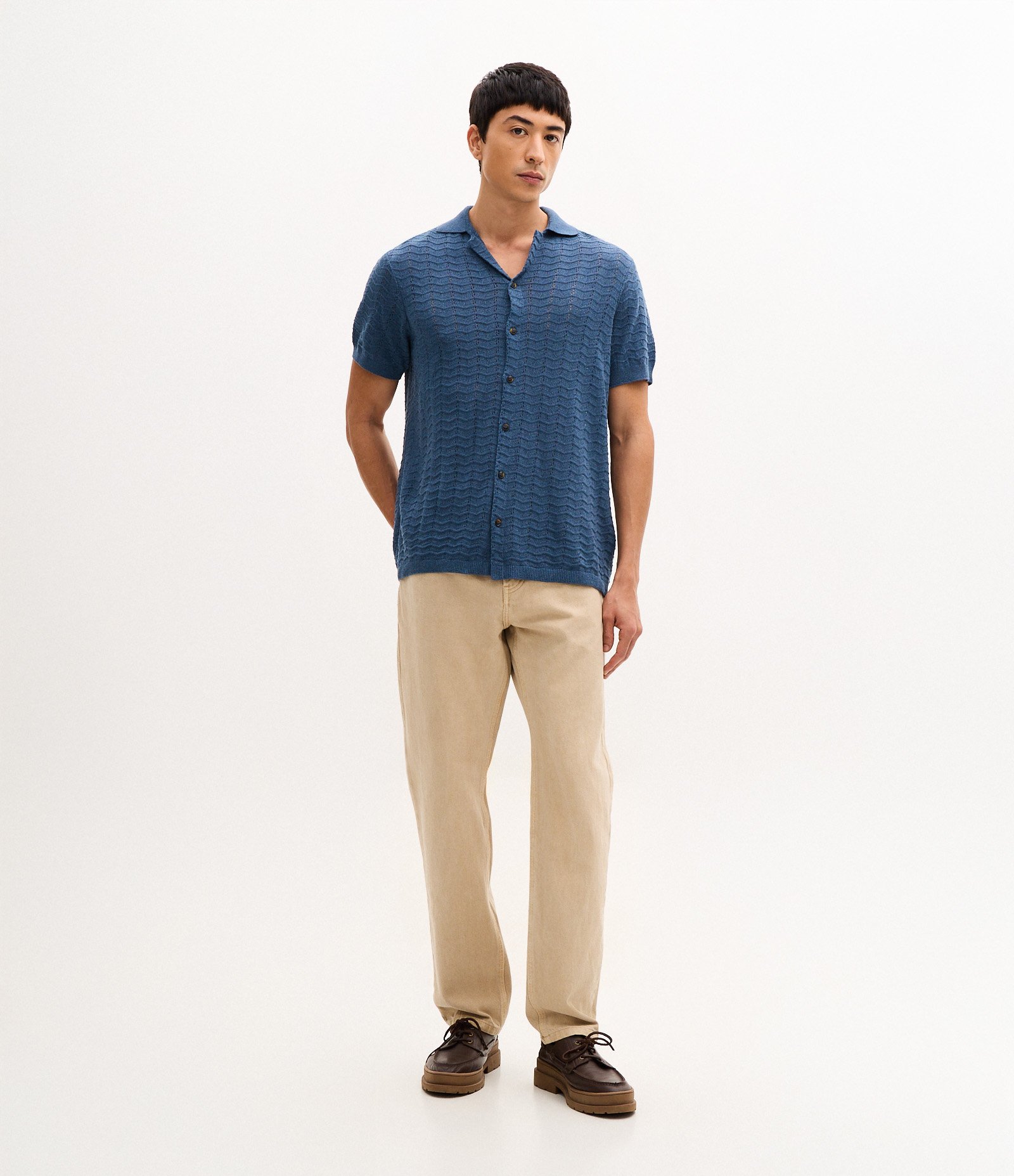 Camisa Manga Curta Texturizada Azul 2