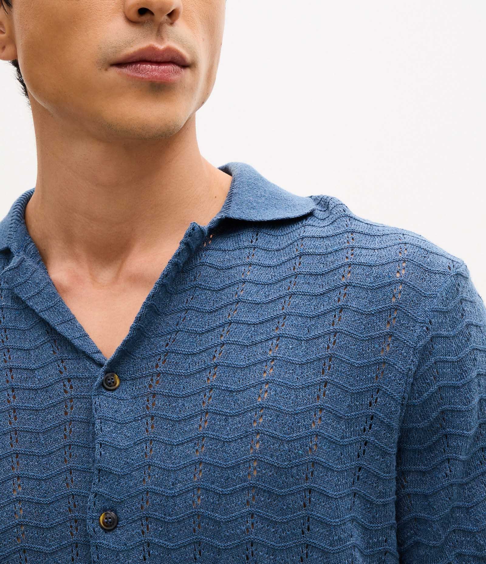 Camisa Manga Curta Texturizada Azul 3