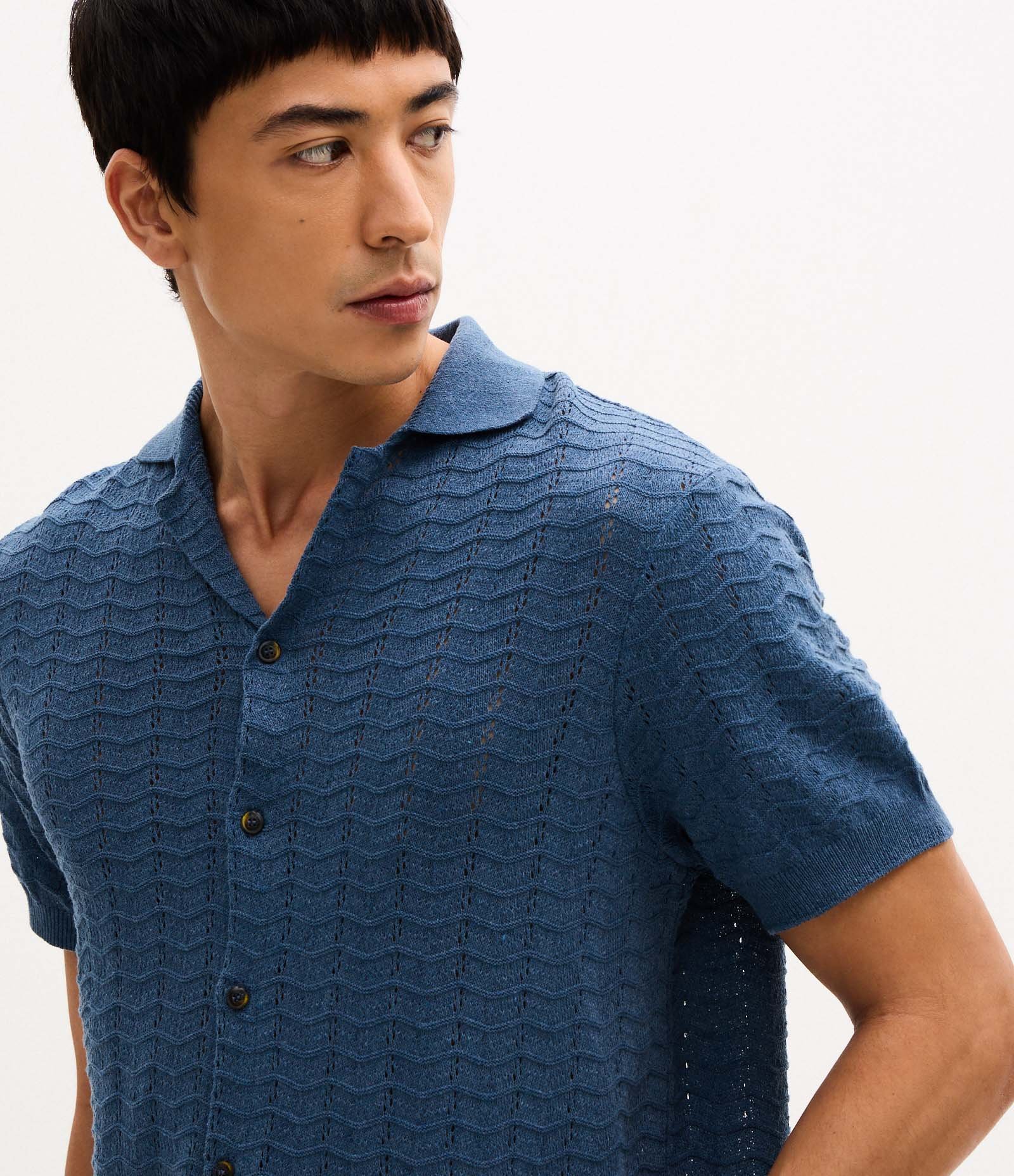 Camisa Manga Curta Texturizada Azul 4