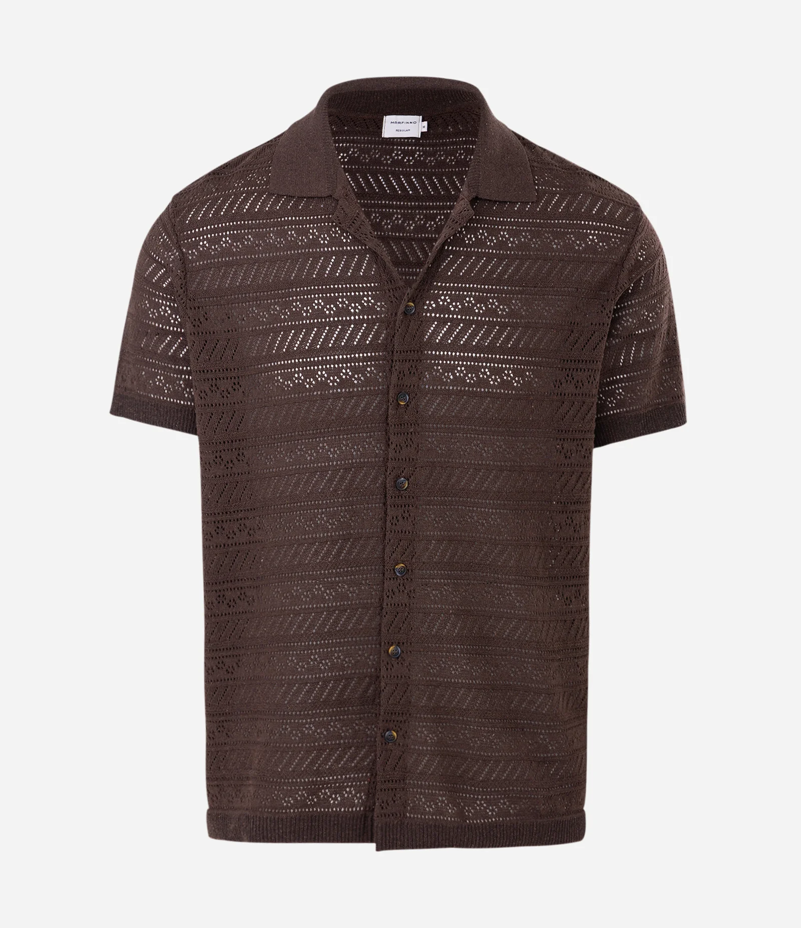 Camisa Manga Curta em Tricô Retilíneo Furadinho Marrom 1