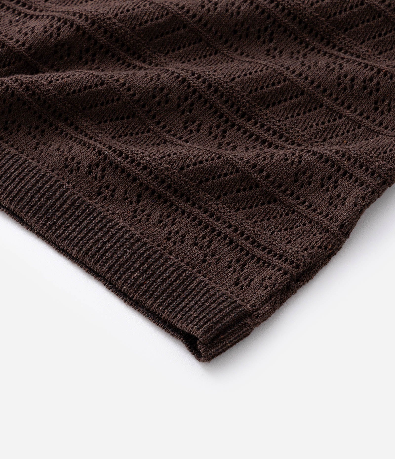 Camisa Manga Curta em Tricô Retilíneo Furadinho Marrom 4