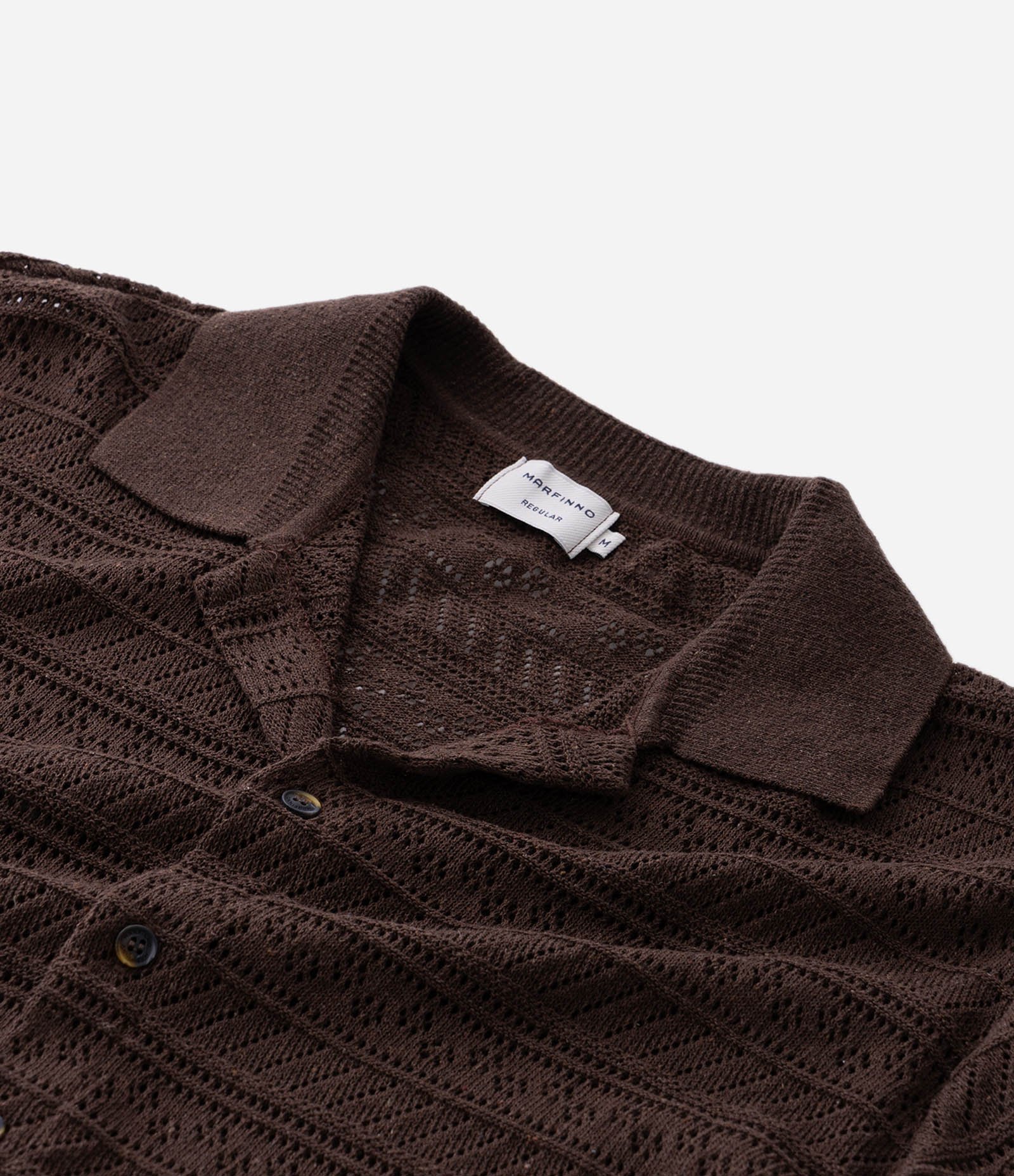 Camisa Manga Curta em Tricô Retilíneo Furadinho Marrom 6