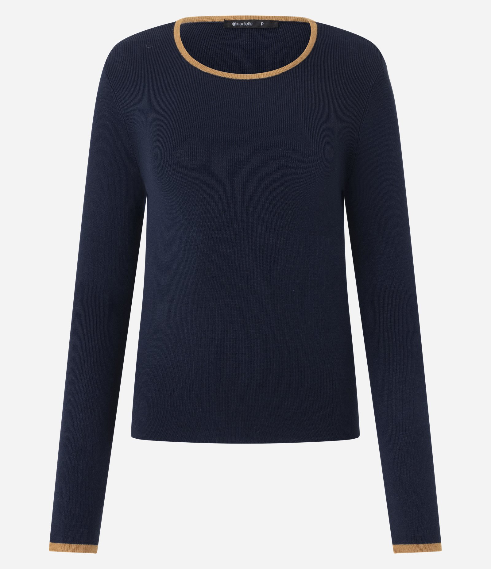 Suéter Regular em Tricô com Viés Contrastantes Azul Escuro 1