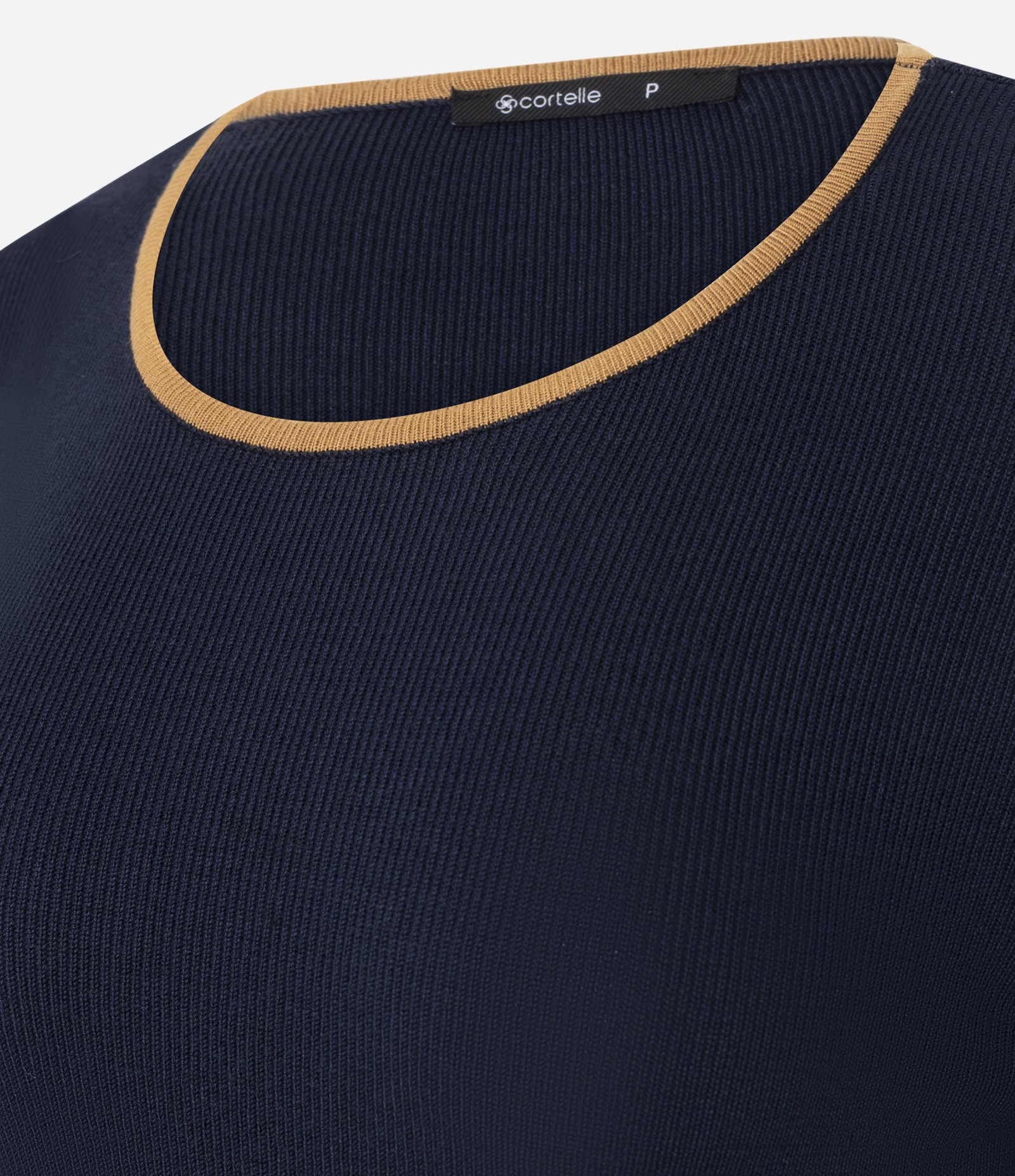 Suéter Regular em Tricô com Viés Contrastantes Azul Escuro 2