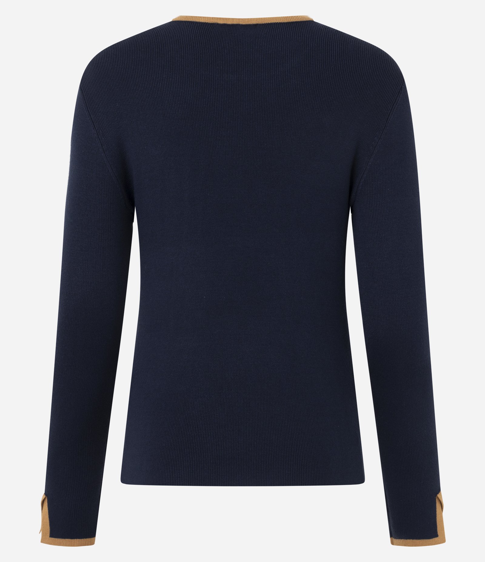 Suéter Regular em Tricô com Viés Contrastantes Azul Escuro 4