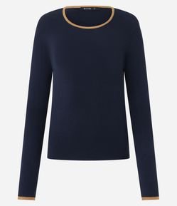 Suéter Regular em Tricô com Viés Contrastantes