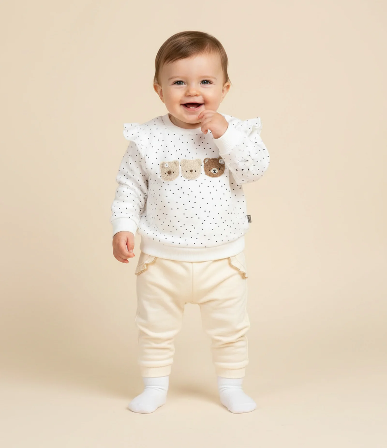 Calça Infantil em Moletom com Felpa e Babadinho – Tam RN a 18 Meses Off White 1