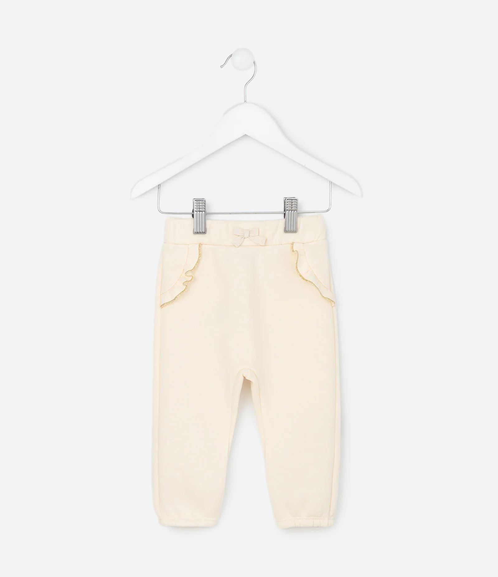 Calça Infantil em Moletom com Felpa e Babadinho – Tam RN a 18 Meses Off White 2