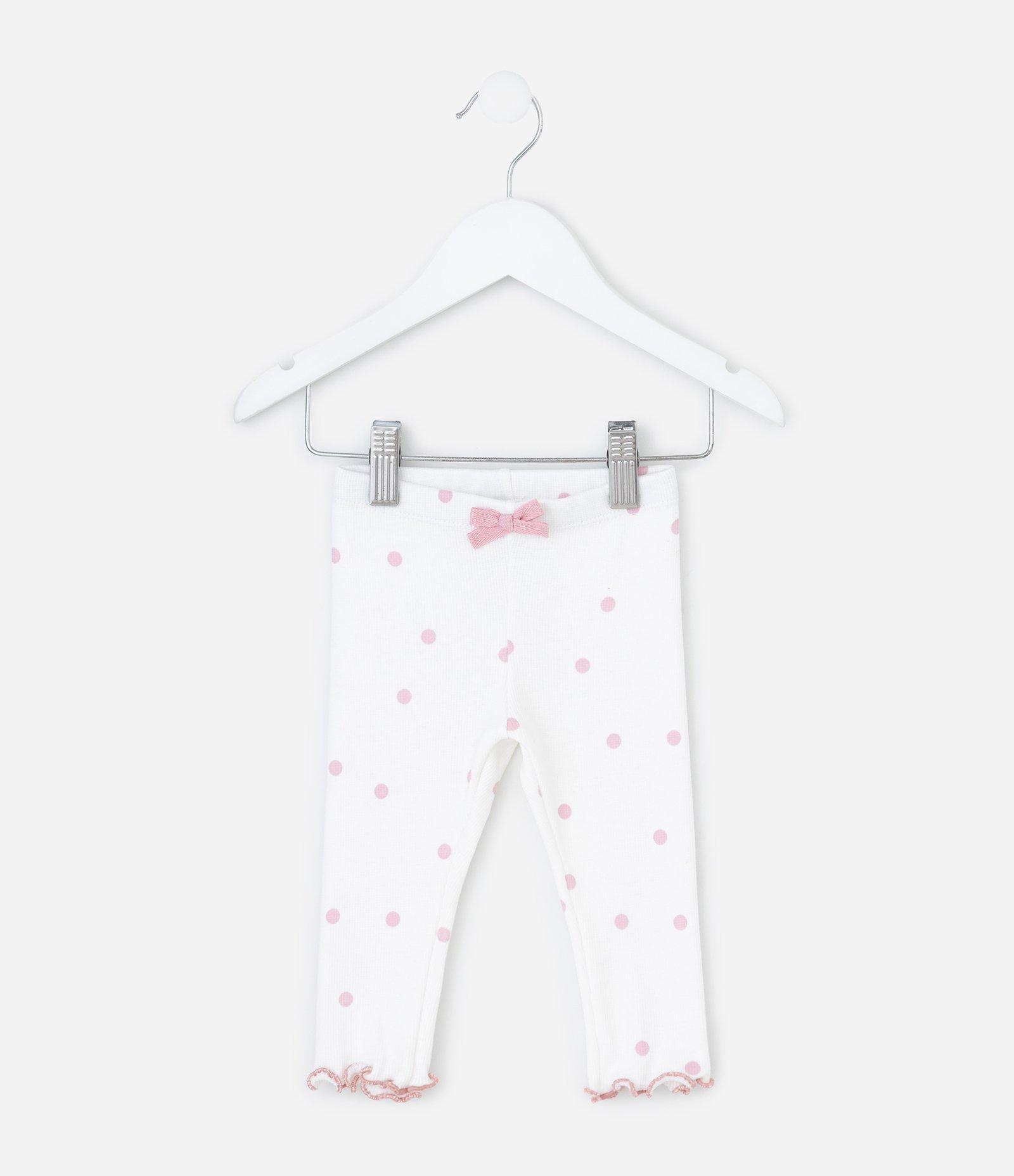 Calça Legging Infantil em Ribana com Estampa Poá e Lacinho – Tam RN a 18 Meses Branco 1