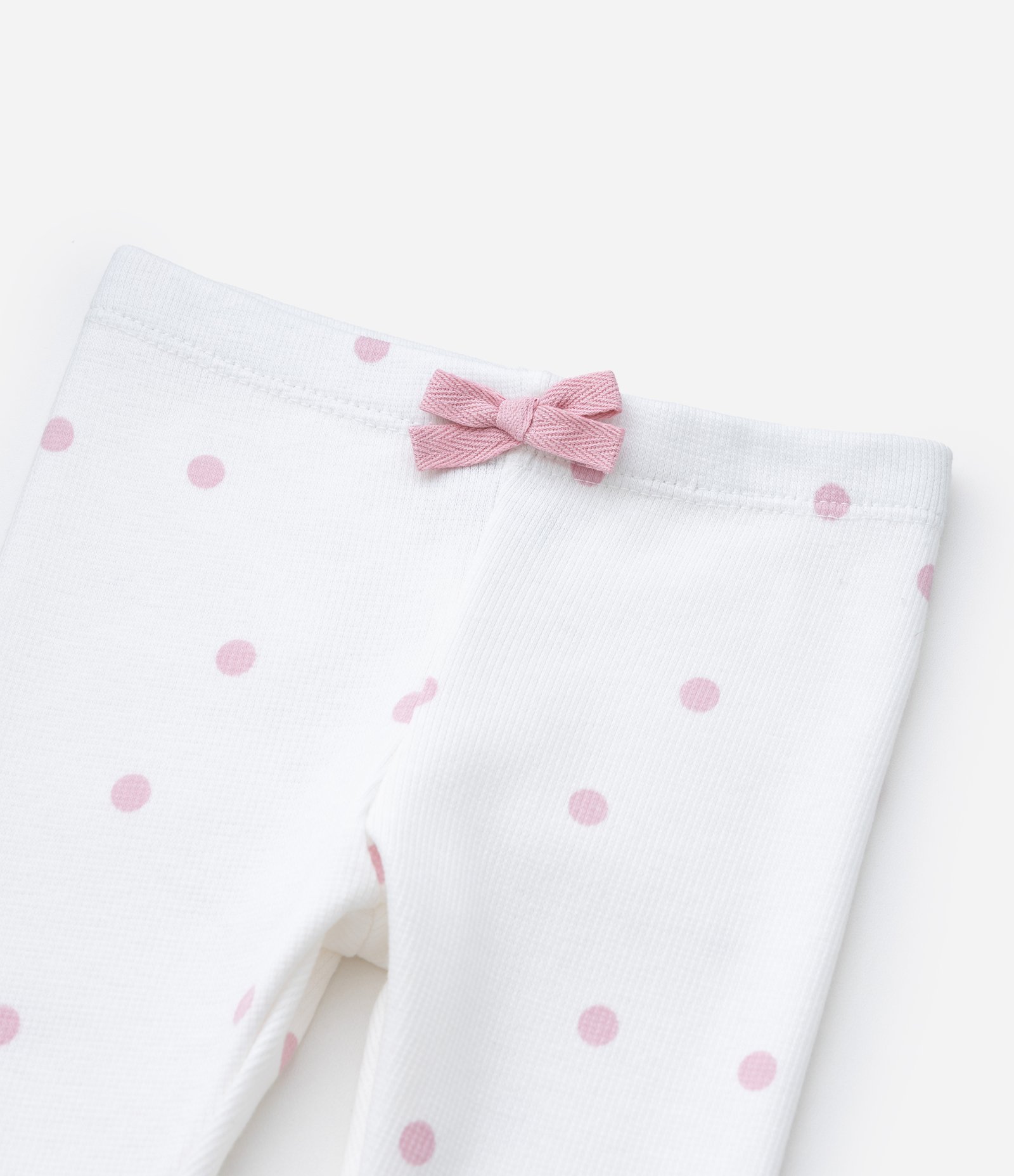 Calça Legging Infantil em Ribana com Estampa Poá e Lacinho – Tam RN a 18 Meses Branco 5