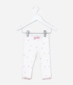 Calça Legging Infantil em Ribana com Estampa Poá e Lacinho – Tam RN a 18 Meses