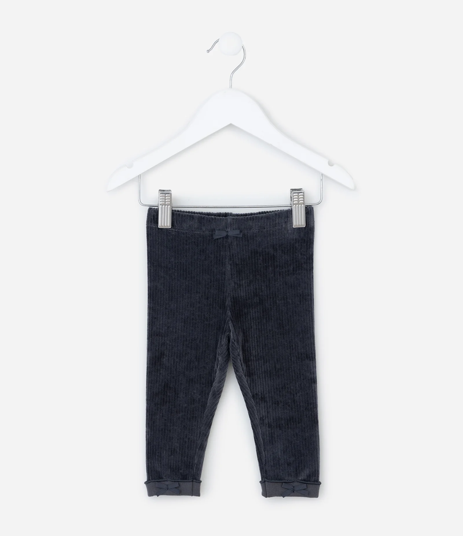 Calça Infantil em Veludo com Lacinho na Barra – Tam 0 a 18 Meses Cinza Escuro 1