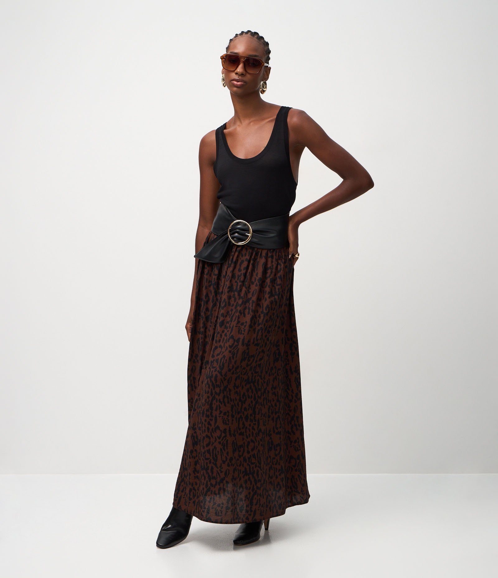 Saia Midi em Crepe com Estampa Animal Print Marrom 1