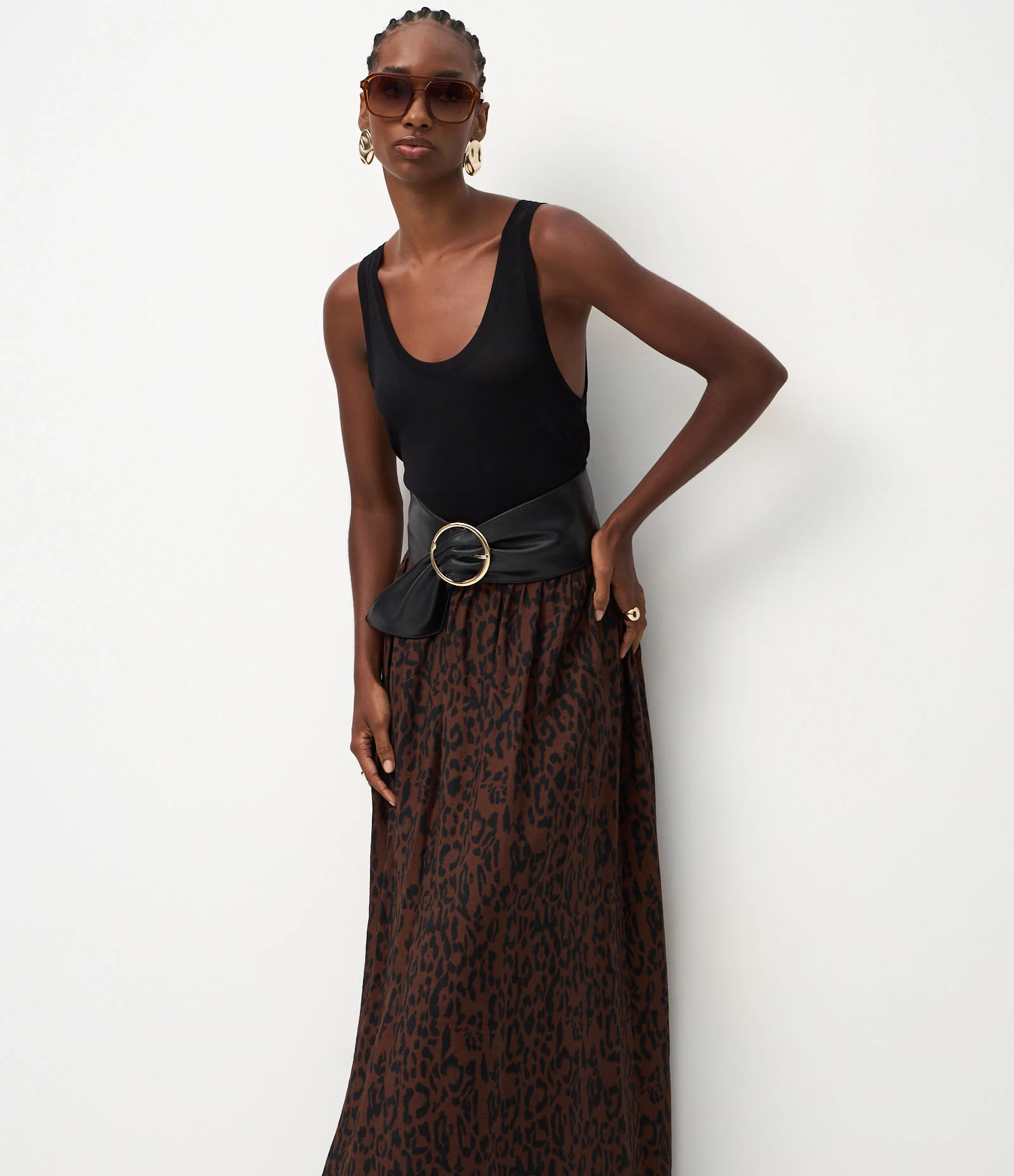 Saia Midi em Crepe com Estampa Animal Print Marrom 2