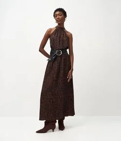 Saia Midi em Crepe com Estampa Animal Print