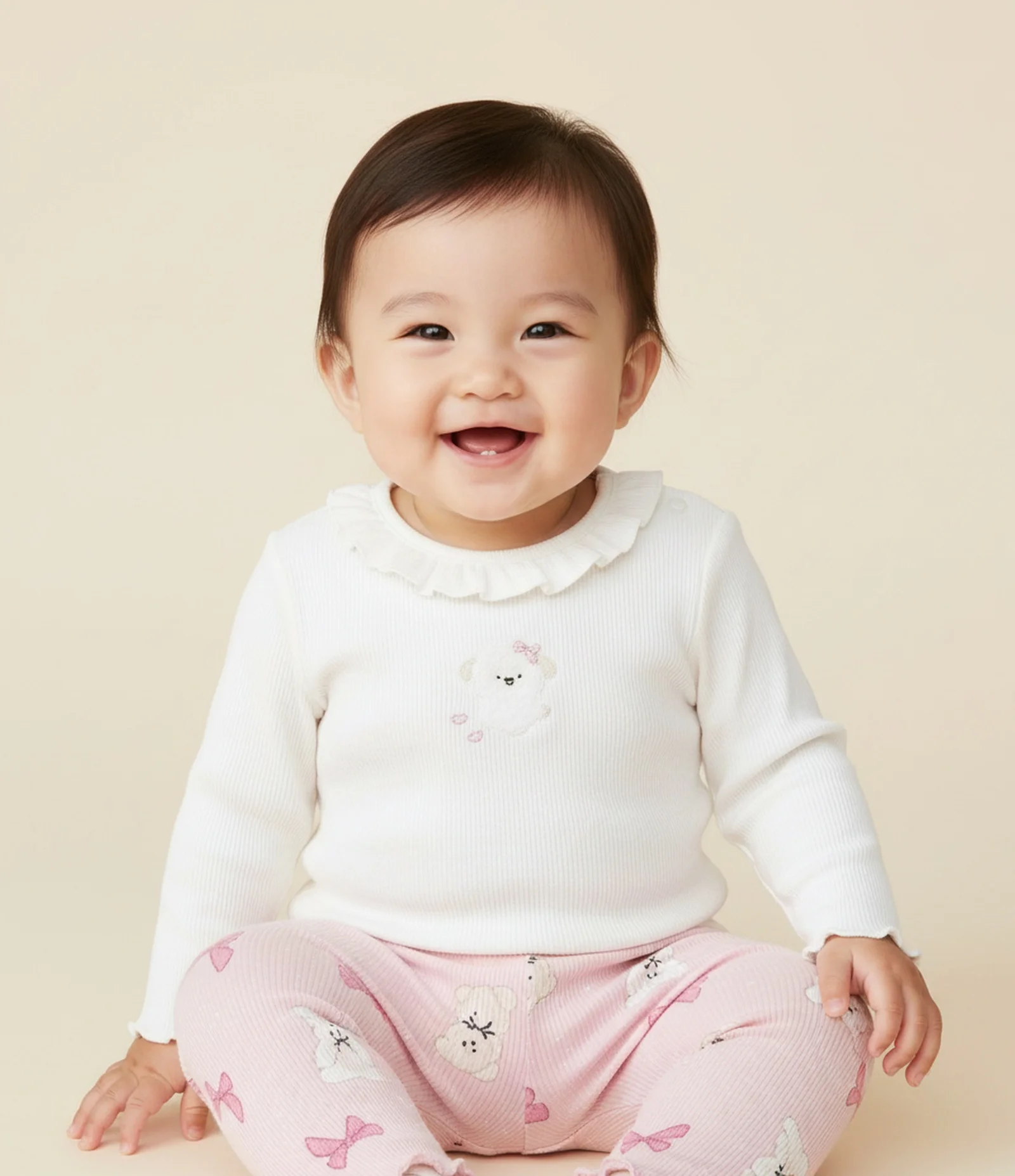 Camiseta Infantil em Pointelle com Estampa de Poodle – Tam 0 a 18 Meses Off White 1