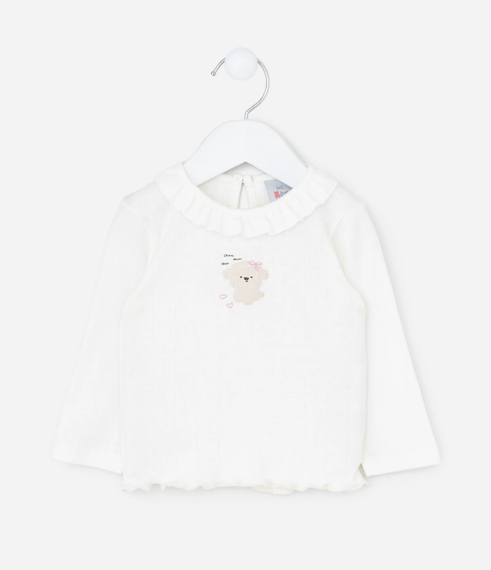 Camiseta Infantil em Pointelle com Estampa de Poodle – Tam 0 a 18 Meses Off White 2