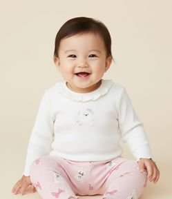 Camiseta Infantil em Pointelle com Estampa de Poodle – Tam 0 a 18 Meses